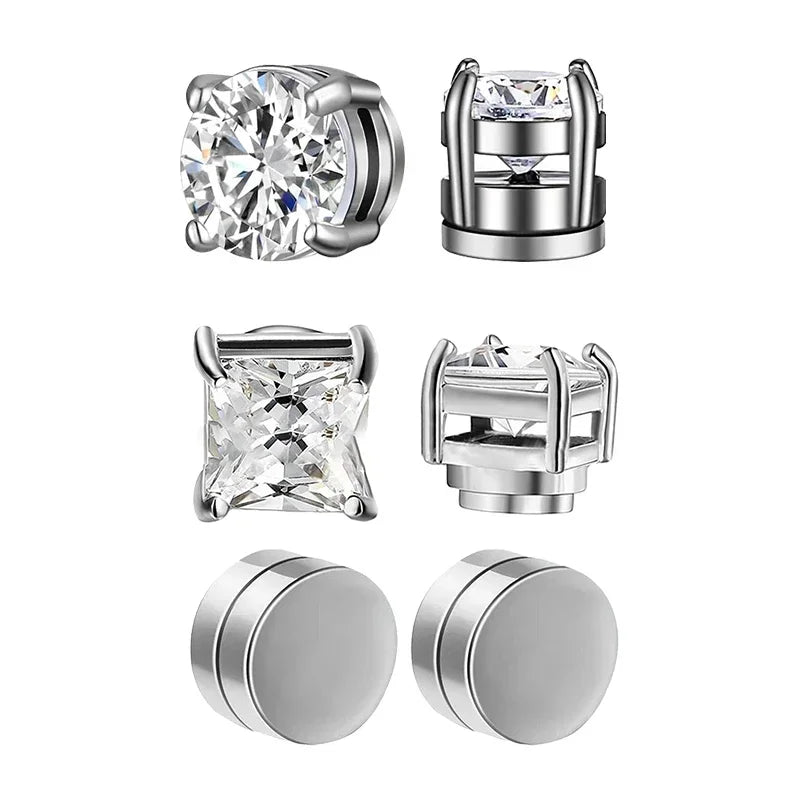 Magnetic Clip-On Zircon Stud Earrings