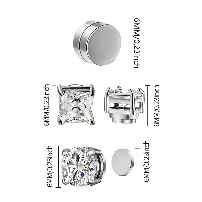 Magnetic Clip-On Zircon Stud Earrings