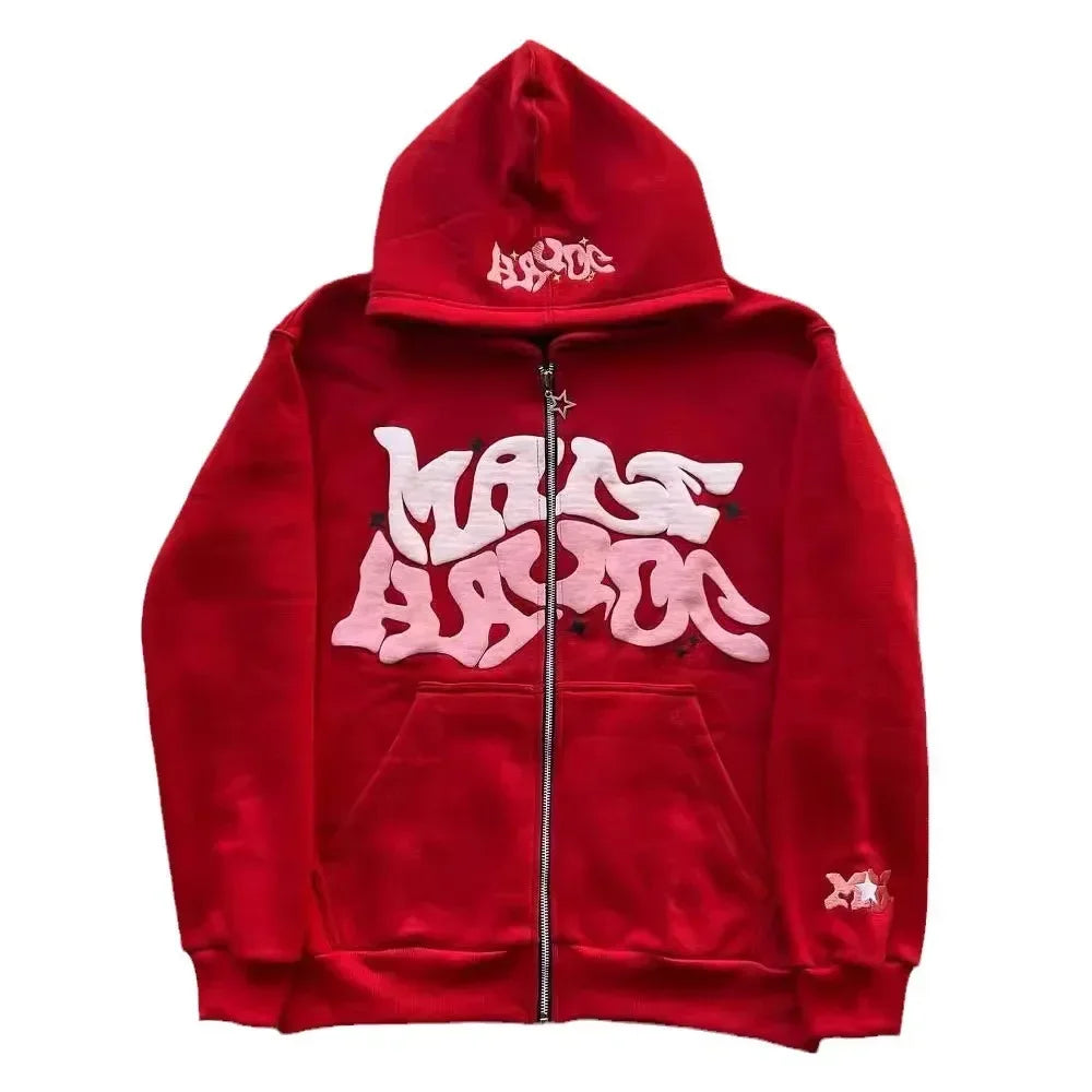 Retro American Letter Zip-Up Hoodie