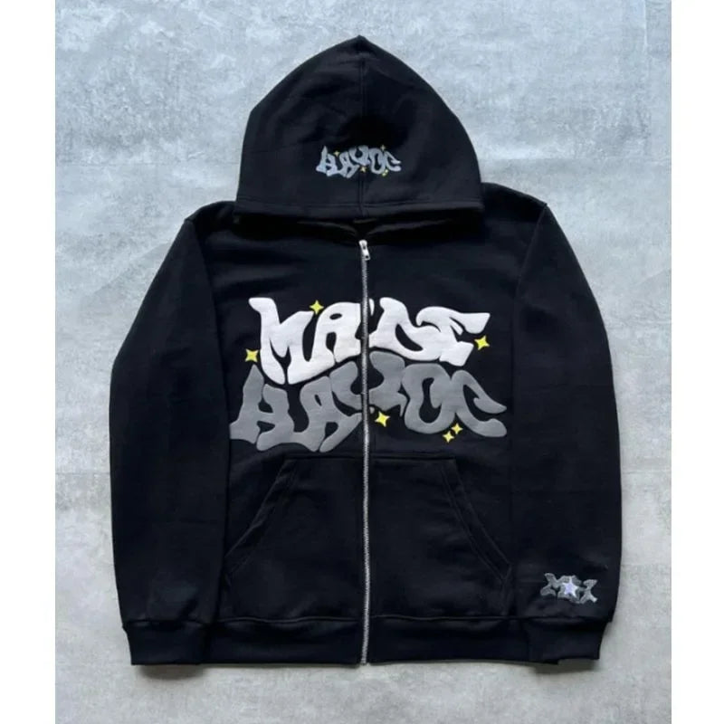 Retro American Letter Zip-Up Hoodie