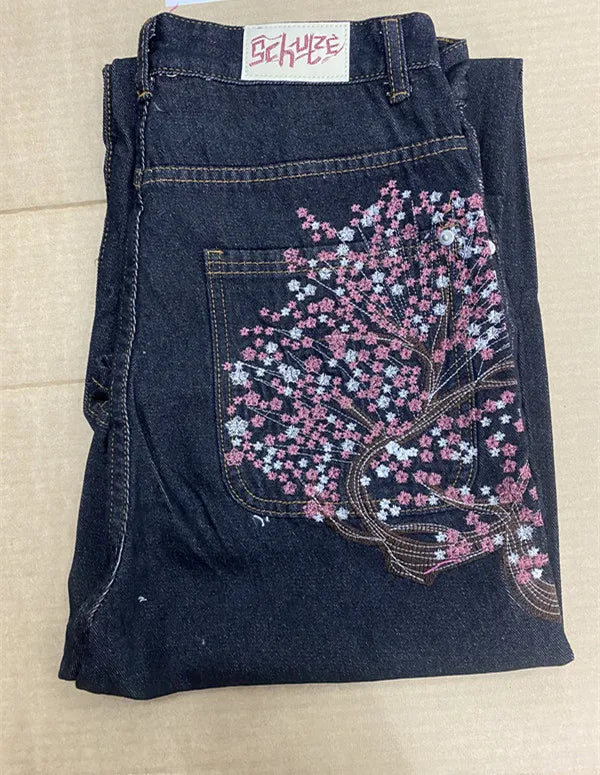 Vintage Low Waist Cherry Blossom Jeans