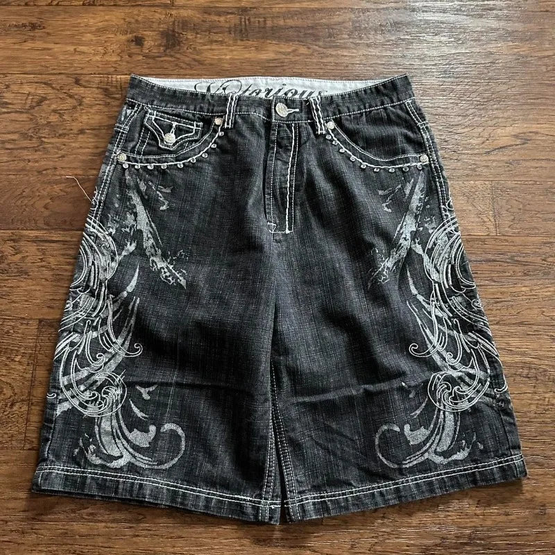 Y2K Embroidery Baggy Denim Shorts