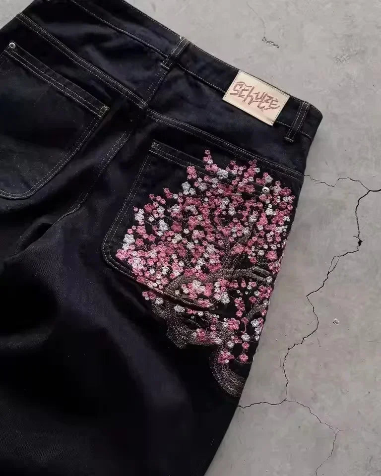 Vintage Low Waist Cherry Blossom Jeans
