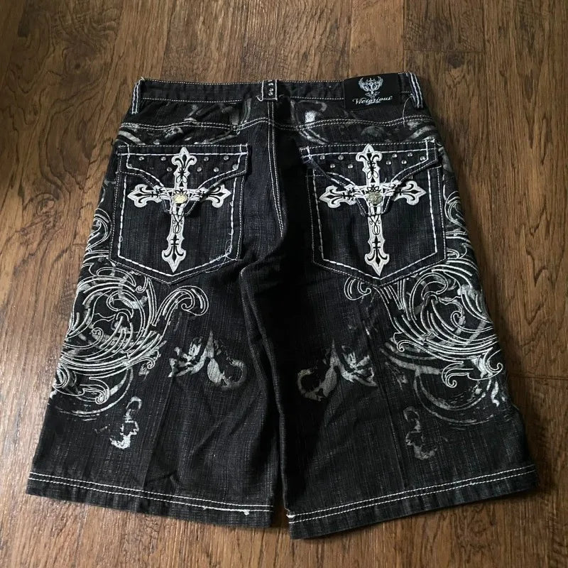 Y2K Embroidery Baggy Denim Shorts