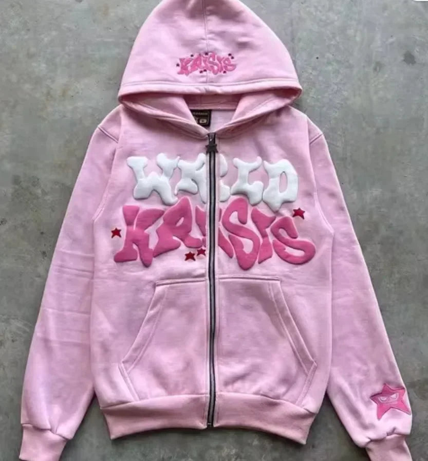 Retro American Letter Zip-Up Hoodie