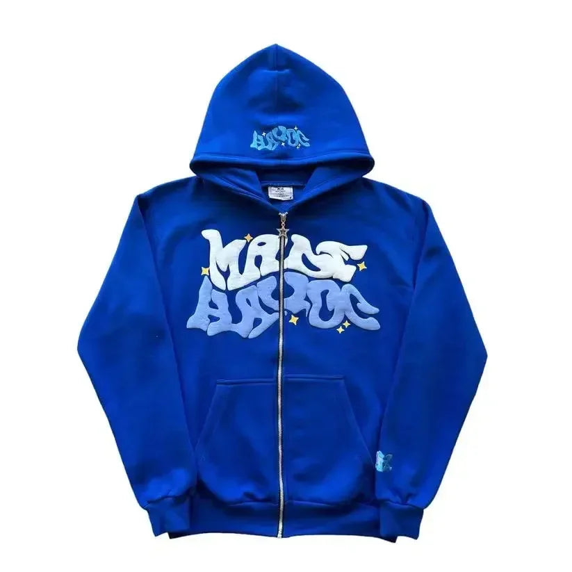 Retro American Letter Zip-Up Hoodie