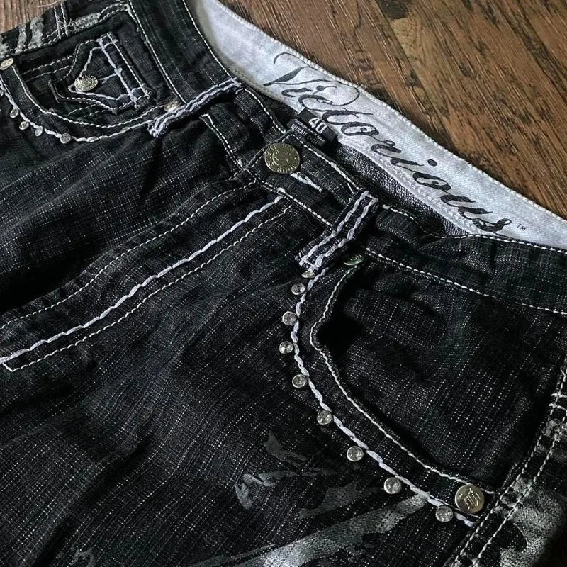 Y2K Embroidery Baggy Denim Shorts