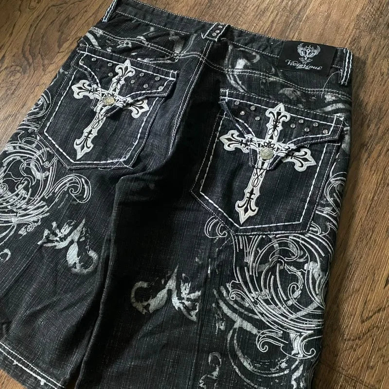 Y2K Embroidery Baggy Denim Shorts