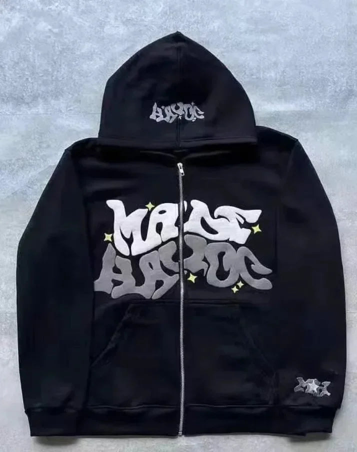 Retro American Letter Zip-Up Hoodie