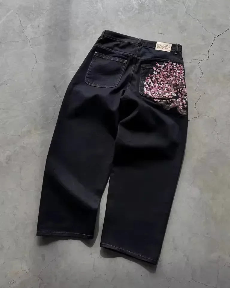 Vintage Low Waist Cherry Blossom Jeans