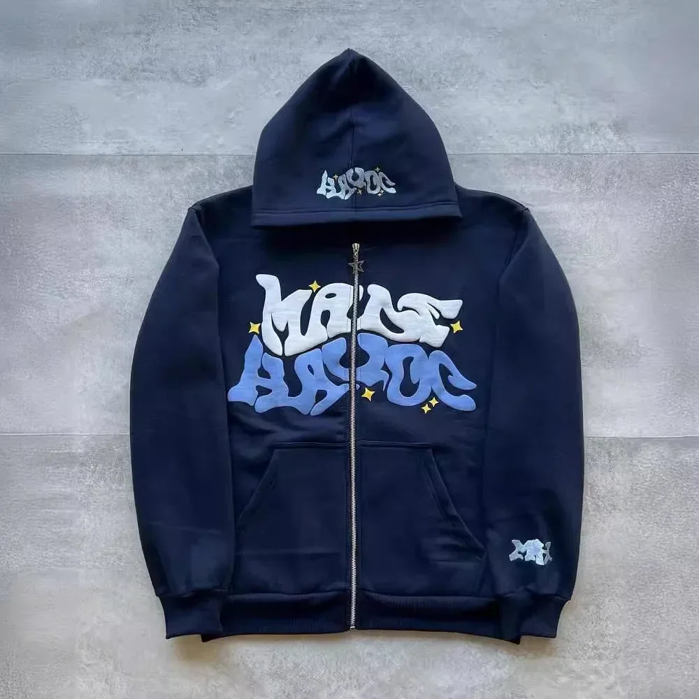 Retro American Letter Zip-Up Hoodie